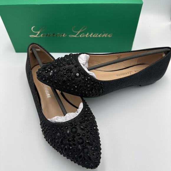 Lauren Lorraine Black Flats Shoe Size 8.5 Dressy Party Formal Wedding Rhinestone - Picture 1 of 10